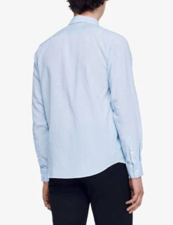 Sandro Stripe-pattern Collared Regular-fit Woven Shirt -Gentlemen Style Shop R04111296 BLEUS ALT03
