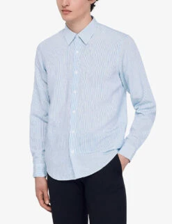 Sandro Stripe-pattern Collared Regular-fit Woven Shirt -Gentlemen Style Shop R04111296 BLEUS ALT04