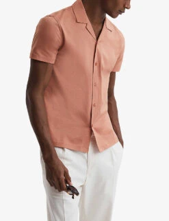 Reiss Caspa Short-sleeved Cuban-collar Cotton-jersey Shirt -Gentlemen Style Shop R04116723 TERRACOTTA ALT02