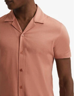 Reiss Caspa Short-sleeved Cuban-collar Cotton-jersey Shirt -Gentlemen Style Shop R04116723 TERRACOTTA ALT04