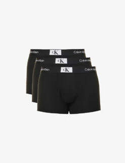 Calvin Klein Logo-waistband Mid-rise Pack Of Three Stretch-cotton Trunks
