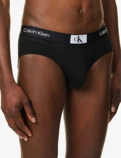 Calvin Klein Logo-waistband Stretch-recycled Cotton-blend Briefs -Gentlemen Style Shop R04117801 BLACK ALT03