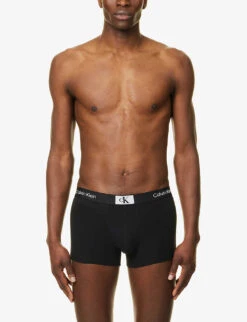 Calvin Klein Logo-waistband Stretch-recycled Cotton-blend Trunks -Gentlemen Style Shop R04117818 BLACK ALT01