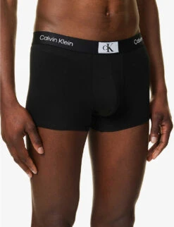 Calvin Klein Logo-waistband Stretch-recycled Cotton-blend Trunks -Gentlemen Style Shop R04117818 BLACK ALT03
