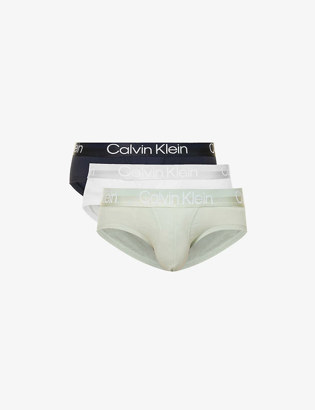 Calvin Klein Pack Of Three Logo-waistband Regular-fit Cotton-blend Briefs 3 Calvin Klein Pack Of Three Logo-waistband Regular-fit Cotton-blend Briefs