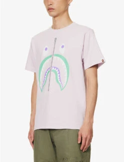 Shark-print Short-sleeved Regular-fit Cotton-jersey T-shirt -Gentlemen Style Shop R04118381 PURPLE ALT02