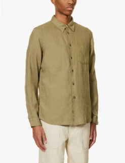 Pearlescent-button Chest-pocket Tailored-fit Linen Shirt 9 Pearlescent-button Chest-pocket Tailored-fit Linen Shirt -Gentlemen Style Shop R04122219 KHAKI ALT02
