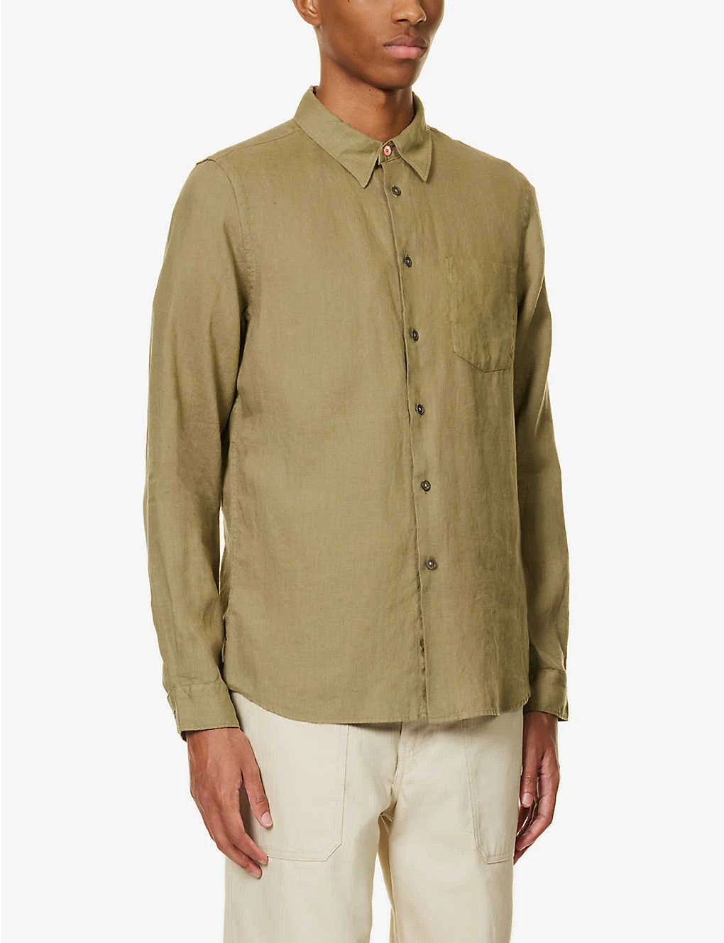 Pearlescent-button Chest-pocket Tailored-fit Linen Shirt 5 Pearlescent-button Chest-pocket Tailored-fit Linen Shirt - Image 3