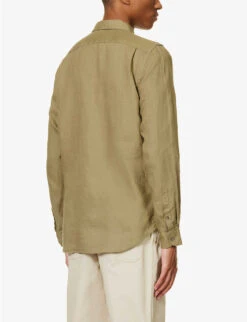 Pearlescent-button Chest-pocket Tailored-fit Linen Shirt 10 Pearlescent-button Chest-pocket Tailored-fit Linen Shirt -Gentlemen Style Shop R04122219 KHAKI ALT03