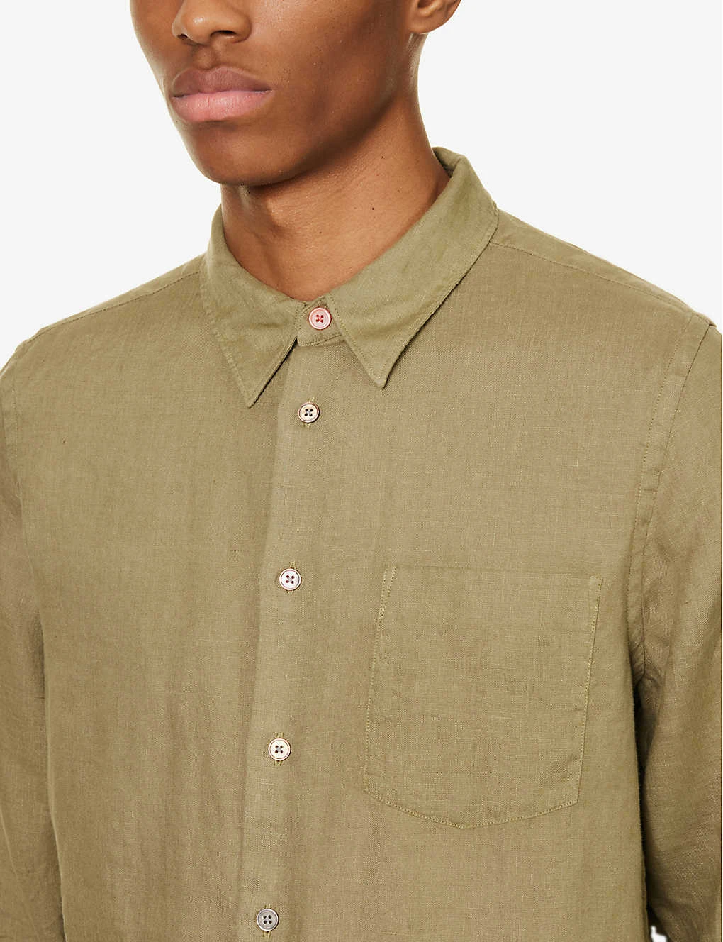 Pearlescent-button Chest-pocket Tailored-fit Linen Shirt 7 Pearlescent-button Chest-pocket Tailored-fit Linen Shirt - Image 5