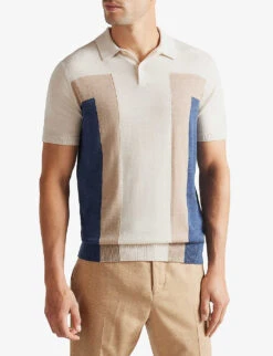 Ted Baker Larbrot Block-panelled Wool Polo Shirt -Gentlemen Style Shop R04122370 ECRU ALT02