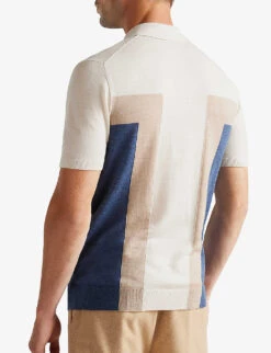 Ted Baker Larbrot Block-panelled Wool Polo Shirt -Gentlemen Style Shop R04122370 ECRU ALT03