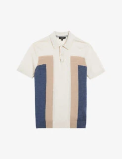 Ted Baker Larbrot Block-panelled Wool Polo Shirt