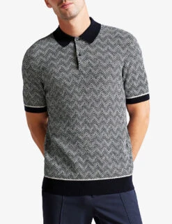 Ted Baker Waldun Zig-zag Knitted Polo Shirt -Gentlemen Style Shop R04122381 NAVY ALT02