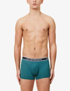 Emporio Armani Branded-waistband Pack Of Three Stretch-cotton Trunks -Gentlemen Style Shop R04126820 MARINMONUMSTMEDIT ALT02