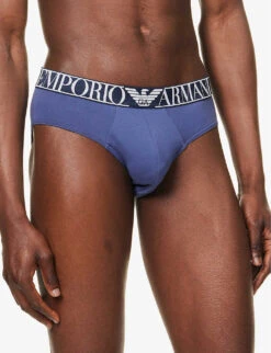 Emporio Armani Branded-waistband Pack Of Two Stretch-cotton Briefs 10 Emporio Armani Branded-waistband Pack Of Two Stretch-cotton Briefs -Gentlemen Style Shop R04126831 BIANCODENIM ALT03