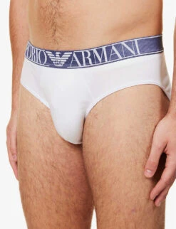 Emporio Armani Branded-waistband Pack Of Two Stretch-cotton Briefs 11 Emporio Armani Branded-waistband Pack Of Two Stretch-cotton Briefs -Gentlemen Style Shop R04126831 BIANCODENIM ALT04