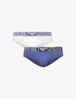 Emporio Armani Branded-waistband Pack Of Two Stretch-cotton Briefs