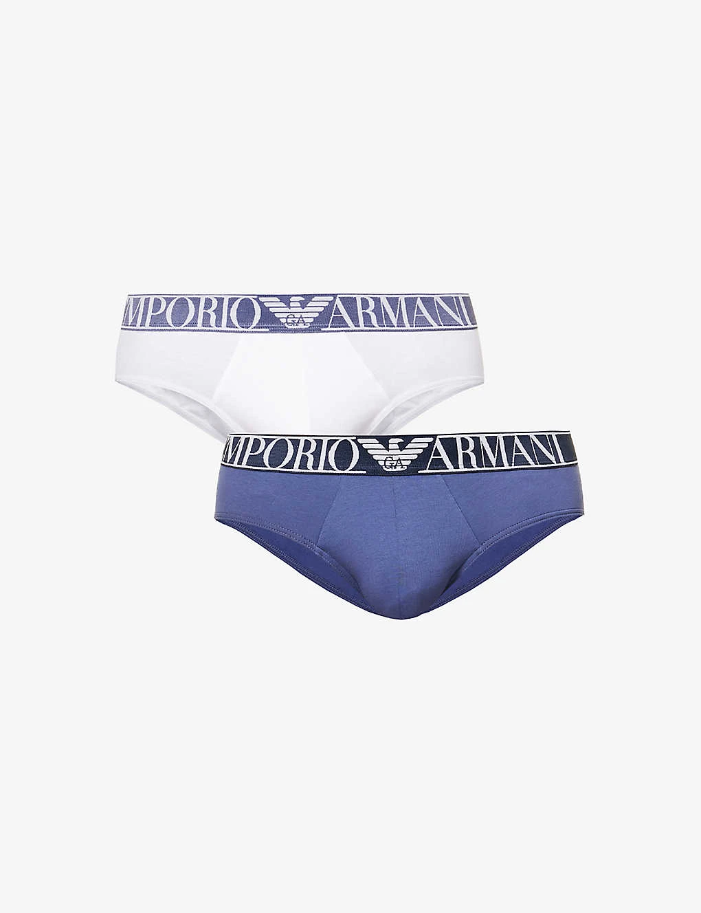 Emporio Armani Branded-waistband Pack Of Two Stretch-cotton Briefs 3 Emporio Armani Branded-waistband Pack Of Two Stretch-cotton Briefs