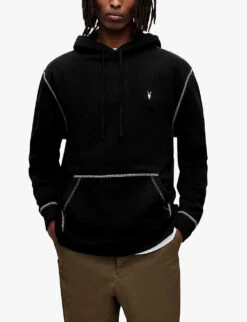 AllSaints Amir Logo-embroidered Relaxed-fit Organic-cotton Hoody -Gentlemen Style Shop R04127006 JETBLACK ALT02