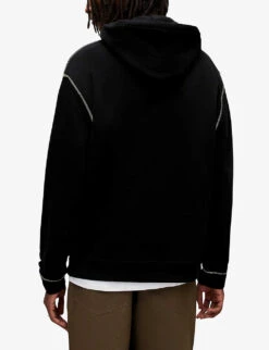 AllSaints Amir Logo-embroidered Relaxed-fit Organic-cotton Hoody -Gentlemen Style Shop R04127006 JETBLACK ALT03