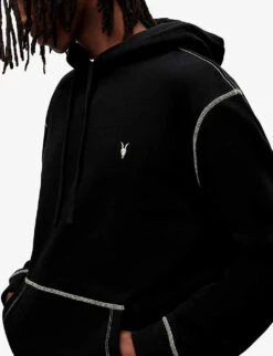 AllSaints Amir Logo-embroidered Relaxed-fit Organic-cotton Hoody -Gentlemen Style Shop R04127006 JETBLACK ALT04