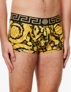 Versace Iconic-print Stretch-cotton Trunks -Gentlemen Style Shop R04127422 BLACKPRINT ALT03