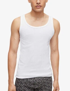 Hugo Pack Of Two Vertical Logo-print Stretch-cotton Vests 7 Hugo Pack Of Two Vertical Logo-print Stretch-cotton Vests -Gentlemen Style Shop R04128219 WHITE ALT01