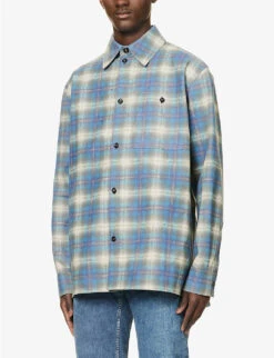 Bottega Veneta Check-patterned Oversized-fit Leather Shirt -Gentlemen Style Shop R04129501 MULTILIGHTBLUE ALT02