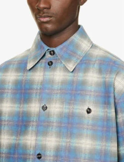 Bottega Veneta Check-patterned Oversized-fit Leather Shirt -Gentlemen Style Shop R04129501 MULTILIGHTBLUE ALT04