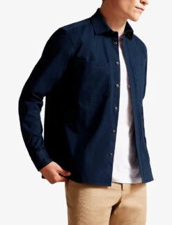 Ted Baker Almur Relaxed-fit Brushed Cotton-twill Overshirt -Gentlemen Style Shop R04131827 NAVY ALT02