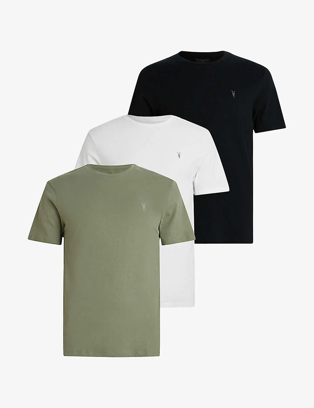 AllSaints Brace Pack Of Three Ramskull-embroidered Organic Cotton-jersey T-shirt 3 AllSaints Brace Pack Of Three Ramskull-embroidered Organic Cotton-jersey T-shirt