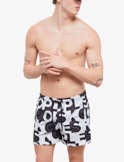 THE KOOPLES Elasticated-waist Graphic-print Woven Swim Shorts -Gentlemen Style Shop R04138181 BLA01 ALT02