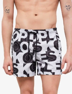 THE KOOPLES Elasticated-waist Graphic-print Woven Swim Shorts -Gentlemen Style Shop R04138181 BLA01 ALT04