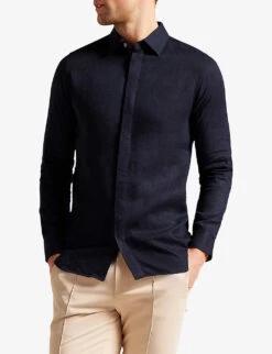 Ted Baker Jasperr Regular-fit Long-sleeve Linen-blend Shirt 7 Ted Baker Jasperr Regular-fit Long-sleeve Linen-blend Shirt -Gentlemen Style Shop R04139120 NAVY ALT02