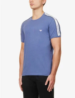 Emporio Armani Branded-tape Regular-fit Stretch-cotton T-shirt -Gentlemen Style Shop R04142175 DENIM ALT02