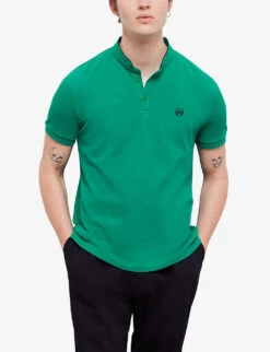 THE KOOPLES Logo-embroidered Stand-collar Cotton-piqué Polo Shirt 9 THE KOOPLES Logo-embroidered Stand-collar Cotton-piqué Polo Shirt -Gentlemen Style Shop R04142392 GRN14 ALT02