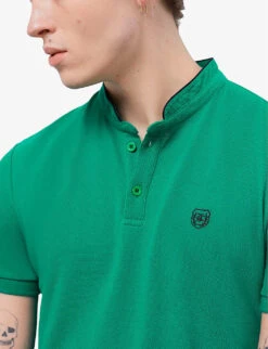 THE KOOPLES Logo-embroidered Stand-collar Cotton-piqué Polo Shirt 11 THE KOOPLES Logo-embroidered Stand-collar Cotton-piqué Polo Shirt -Gentlemen Style Shop R04142392 GRN14 ALT04