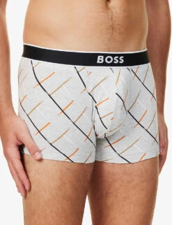 Boss Logo-striped Stretch-cotton Trunks 9 Boss Logo-striped Stretch-cotton Trunks -Gentlemen Style Shop R04142408 SILVER ALT03