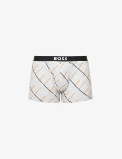 Boss Logo-striped Stretch-cotton Trunks