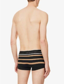 Boss Logo-waistband Stripe Regular-fit Stretch-cotton Trunks -Gentlemen Style Shop R04142409 BLACK ALT02