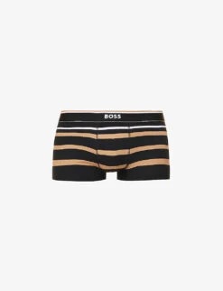 Boss Logo-waistband Stripe Regular-fit Stretch-cotton Trunks