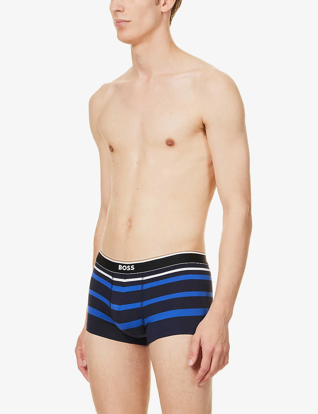 Boss Logo-waistband Striped Regular-fit Stretch-cotton Trunks 4 Boss Logo-waistband Striped Regular-fit Stretch-cotton Trunks - Image 2