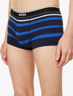 Boss Logo-waistband Striped Regular-fit Stretch-cotton Trunks 9 Boss Logo-waistband Striped Regular-fit Stretch-cotton Trunks -Gentlemen Style Shop R04142410 BRIGHTBLUE ALT03