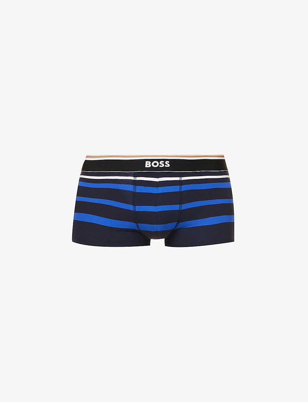Boss Logo-waistband Striped Regular-fit Stretch-cotton Trunks 3 Boss Logo-waistband Striped Regular-fit Stretch-cotton Trunks