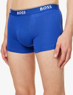 Boss Pack Of Three Branded Striped-waistband Regular-fit Stretch-cotton Trunks -Gentlemen Style Shop R04142415 OPENMISCELLANEOUS ALT03