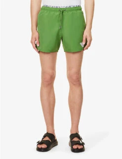 Emporio Armani Logo-embossed Elasticated-waist Swim Shorts -Gentlemen Style Shop R04142633 VERDEGREEN ALT02