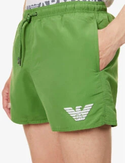 Emporio Armani Logo-embossed Elasticated-waist Swim Shorts -Gentlemen Style Shop R04142633 VERDEGREEN ALT04