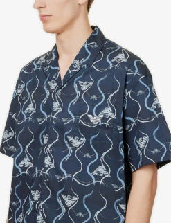 Emporio Armani Camicia Graphic-print Relaxed-fit Stretch-cotton Blend Shirt -Gentlemen Style Shop R04142644 EAGLEALLOVER ALT04