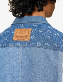 Marine Serre Patchwork-panel Contrast-stitching Regular-fit Upcycled-denim Shirt -Gentlemen Style Shop R04143630 DARKBLUEMOONOGRAM ALT06